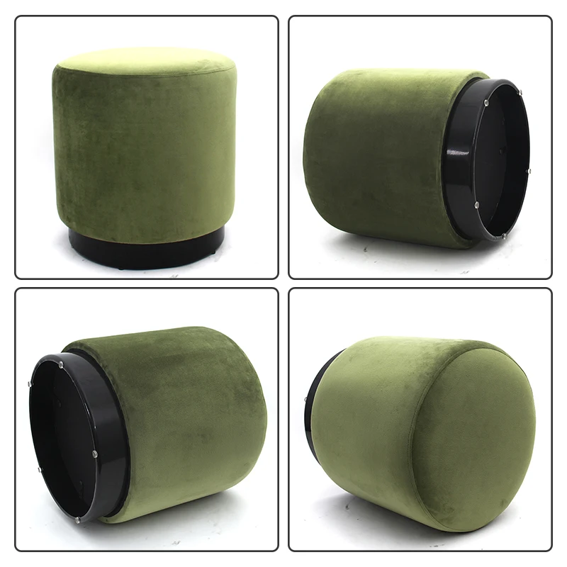 Customized Round Gold Metal Legs Ottoman Stool Modern Style Footstool Round Pouf