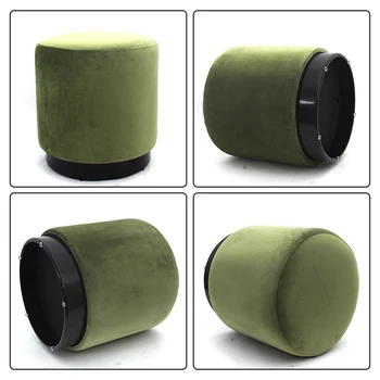 Customized Round Gold Metal Legs Ottoman Stool Modern Style Footstool Round Pouf