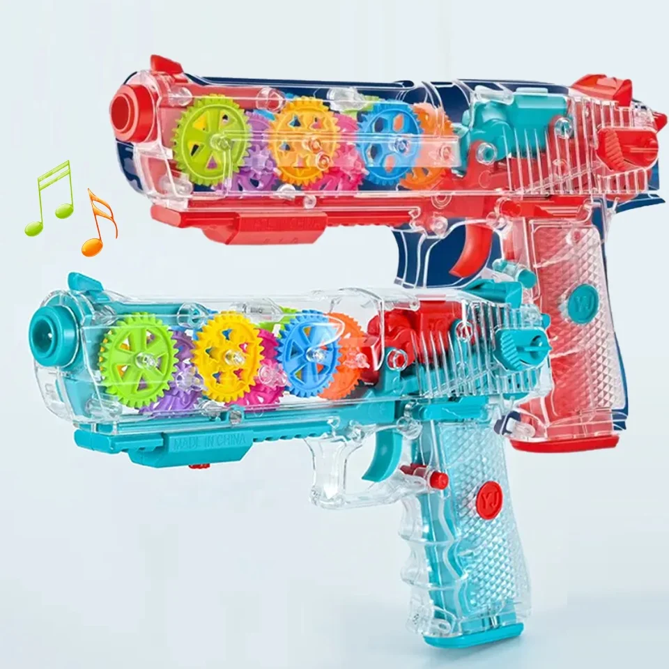 Multi Mode Switching Vibration Gun Realistic Transparent Gear Mechanical Toy Guns with Sound and Light Plastic Gun Toys