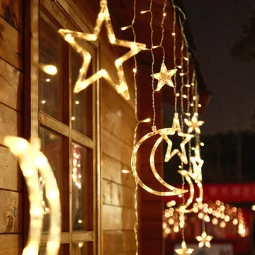 LED Ramadan Festival String Lights Stars and Moon Lantern Strings Christmas Decoration String Lights Star Moon Curtain Lamp