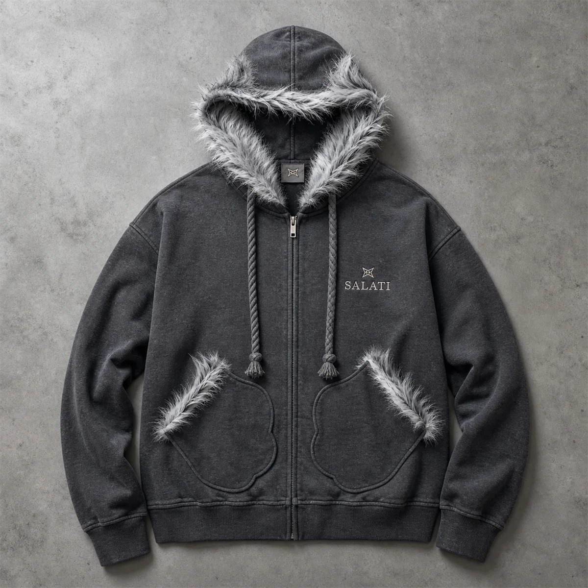 Custom High Quality Heavy Weight 100% Cotton Terry Acid Wash 3D Embroidery Screen Printing Logo Zip-ups Hoodie Detachable Thick