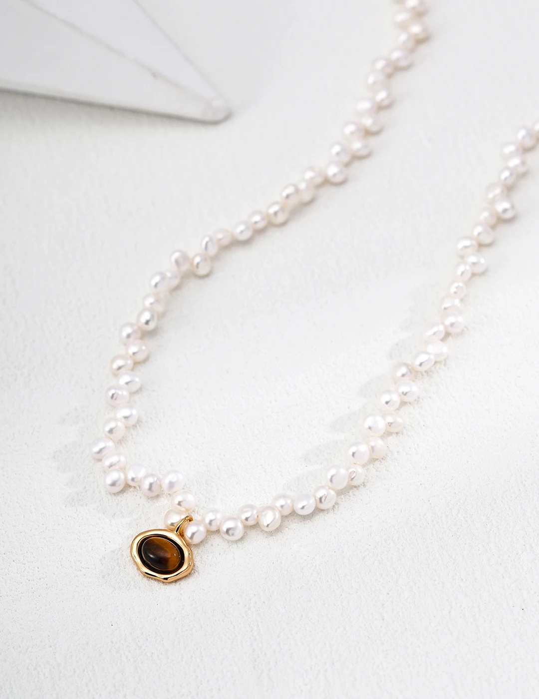 S925 Sterling Silver Pearl Natural Tiger's Eye Ancient Wood Stone Pendant Caramel Macchiato Sweet Style Jewelry
