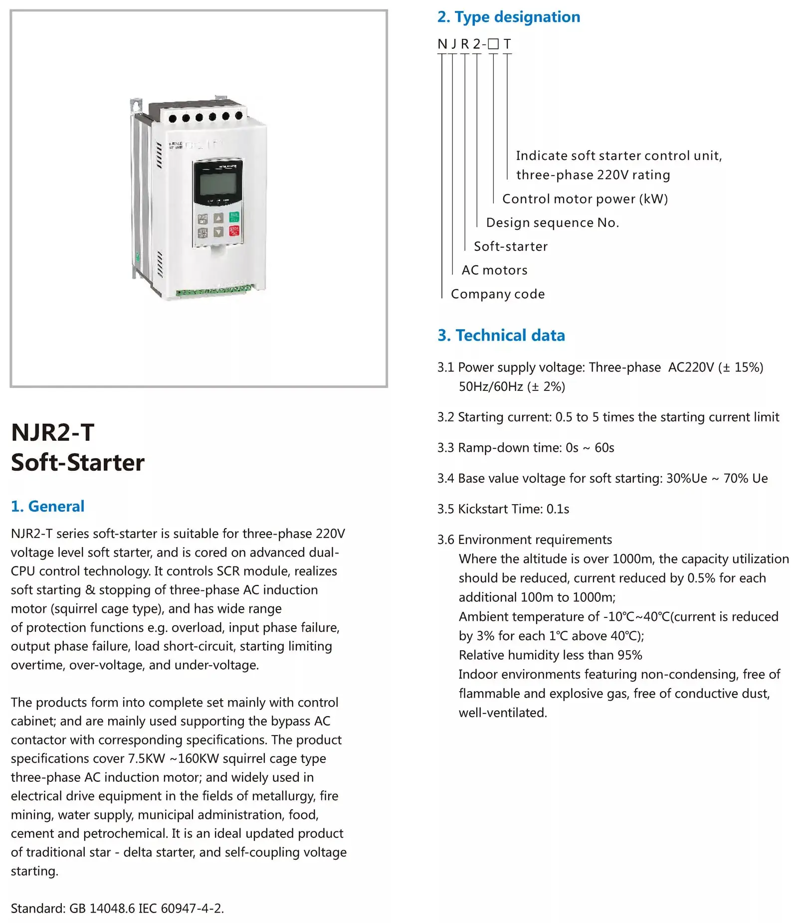 Chint original NJR2-T Three Phase 220V 7.5kW 11kW 15kW 18.5kW 22kW 30kW 37kW 45kW 55kW 75kW 90kW 110kW 132kW CHNT Soft Starter