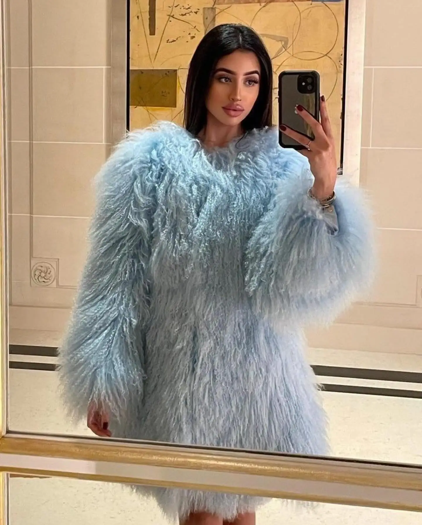 Women Long Hair Natural Sheep Fur Coat Real Lamb Fur Jackets Fashion Lady Orange Real Fur Coat Manufactures
