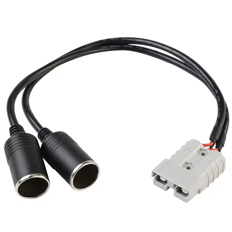 35CM 16AWG 6.5OD 50A Power Plug to 2 Car Cigarette Lighter Sockets