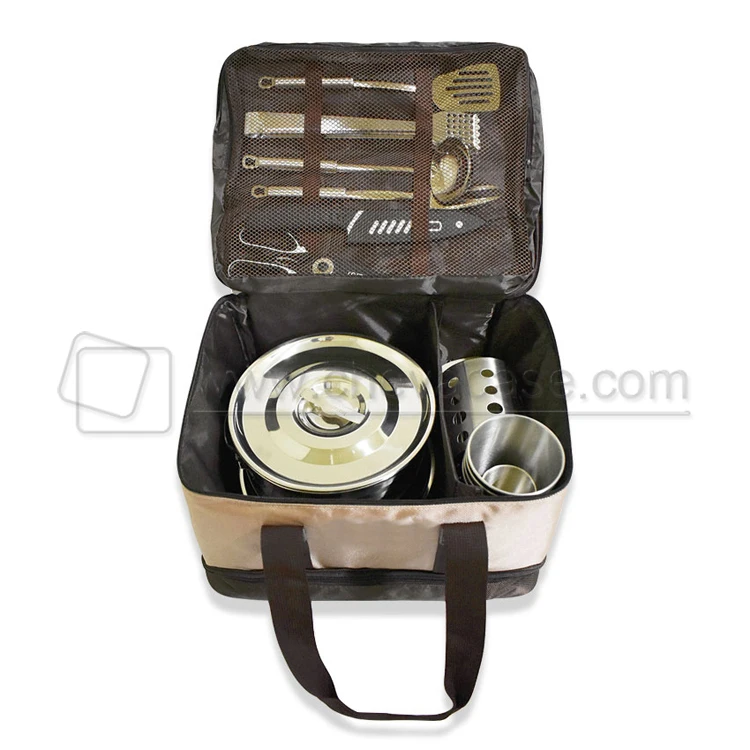 Double Deckers Outdoor Cookware Tool Bag Large Capacity Camping Cooking