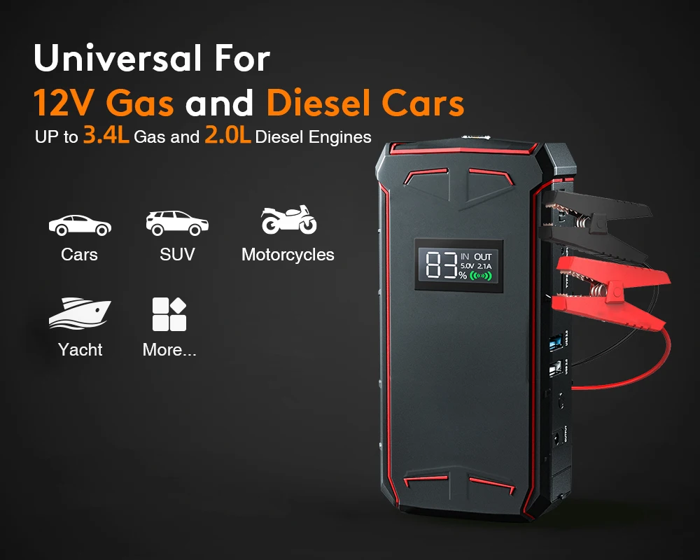 Автомобильный стартер Power Bank 8000mA 600A выход 12 В Портативное аварийное пусковое зарядное устройство для автомобилей стартовый аккумулятор