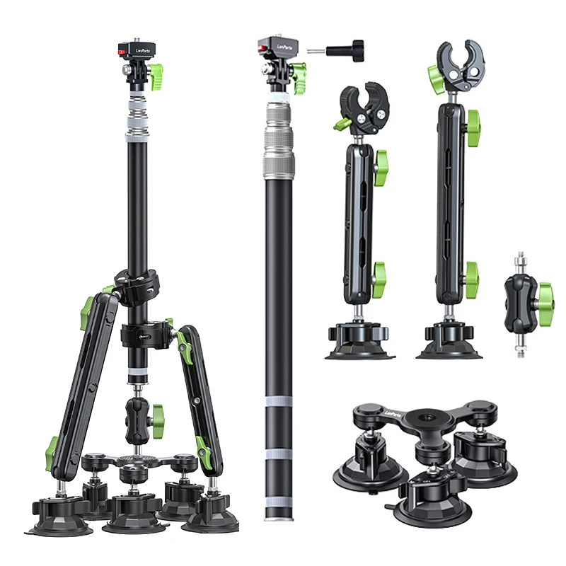 Aluminum Alloy Action Camera Support Bracket Kit 360 Camera Car Holder Selfie Stick with Suction Cup Mount for GoPro Insta360 X4