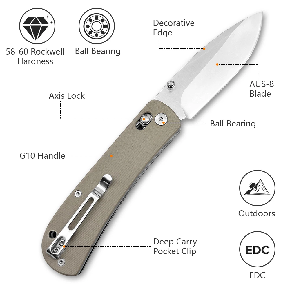 Santin Folding Knife D2 AUS-8 Steel Blade G10 Handle Self-Defense Folding Knife Stainless Steel OEM Customizable for Camping Use