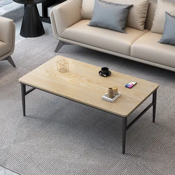 Modern Design Solid Wood and Wooden Top Stainless Steel Base Coffee Table Wood for Living Room