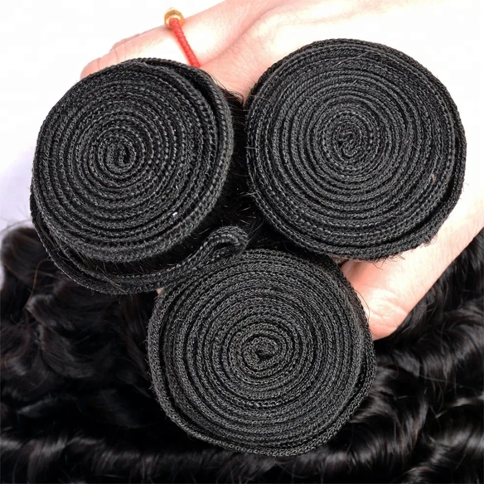 Deep Wave Human Hair Bundles Curly Hair Extensions Natural Black_voghion.com