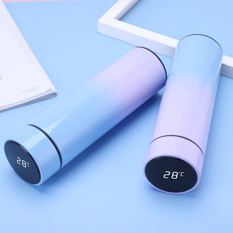 MEDO 500ml Gradient Color Smart Reminder Thermos Flask Led Digital Temperature Display Stainless Steel Cup Water Bottle