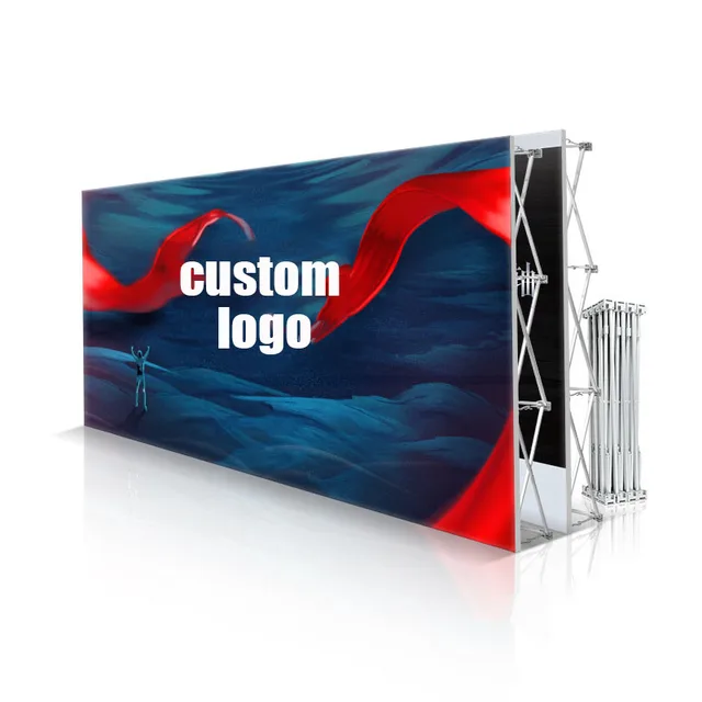 Custom Portable Exhibition Booth Wall Tension Fabric Banner with Stand Step and Repeat Backdrop Trade Show Pop up Display Stand