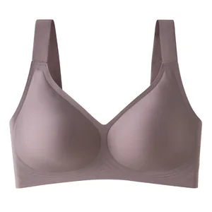 Women's Seamless Comfortable Push-Up Wireless Jelly Bra Wide Shoulder Straps Adjustable Brassiere for Plus Size Summer Bra