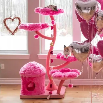 Large Luxury Wood Cat Climbing Rack with Detachable Washable Toy Universal Four Seasons Sisal Grinding Claw Household Cat Nest