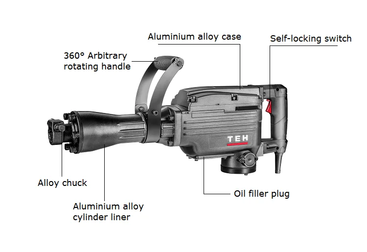 TEH High Performance Electric Modern Demolition Hammer Drill 220V DIY 1450W 1850 BPM