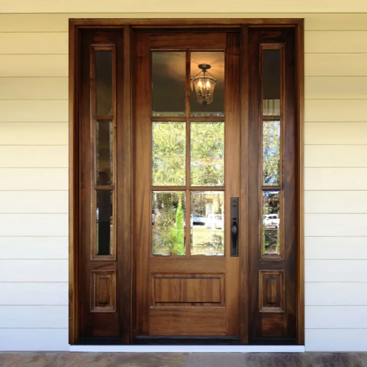 Prettywood Traditional Exterior Single French Style Designs Solid Wooden Home Front Door With Sidelites factory