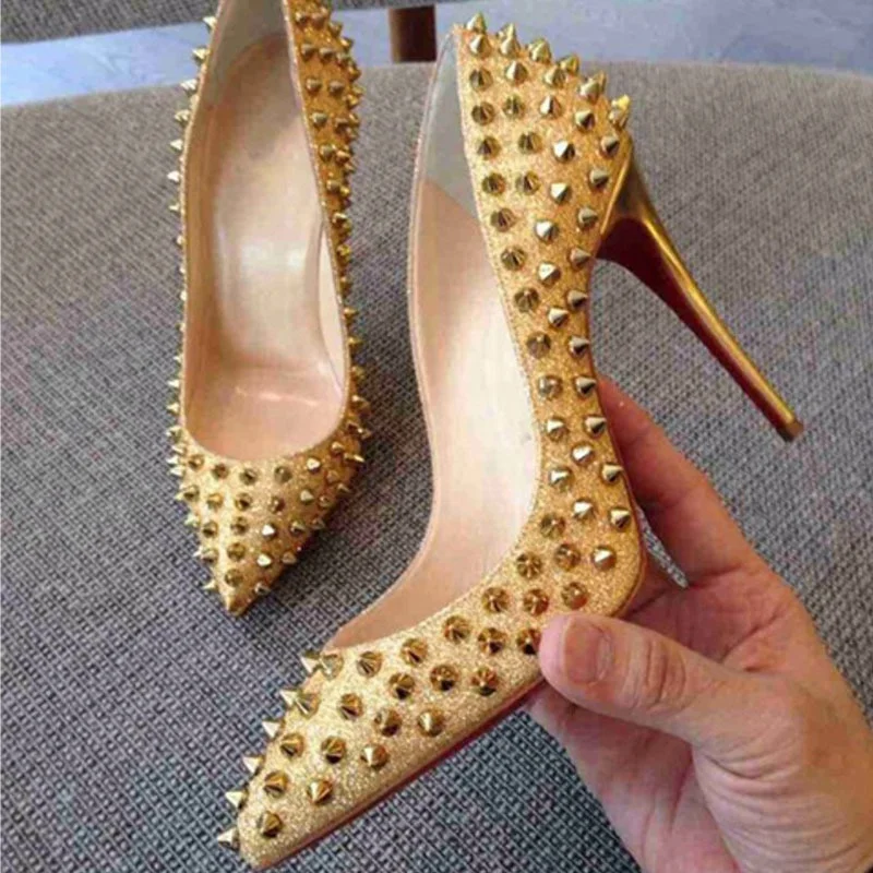 Veowalk zapatos de tacón alto con punta puntiaguda para mujer, calzado  Sexy, con remaches puntiagudos, color negro mate, para fiesta y Club|Zapatos  de tacón de mujer| - AliExpress