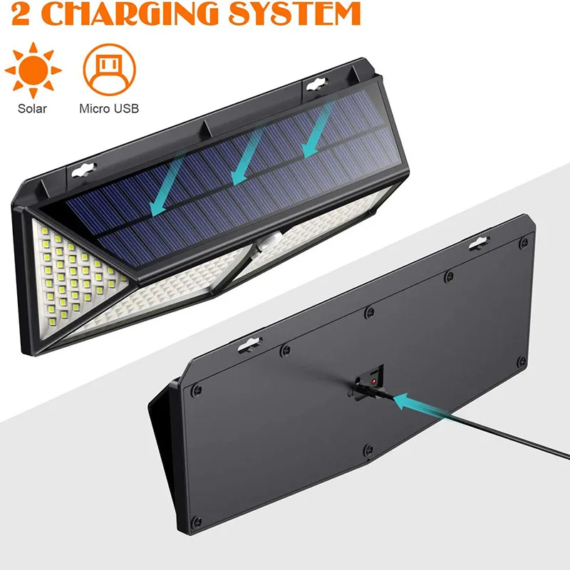 CE ROHS 3 Lighting Model USB Newest Super Bright 288 LED  IP65 Waterproof Solar Powered Lamp With Motion Sensor