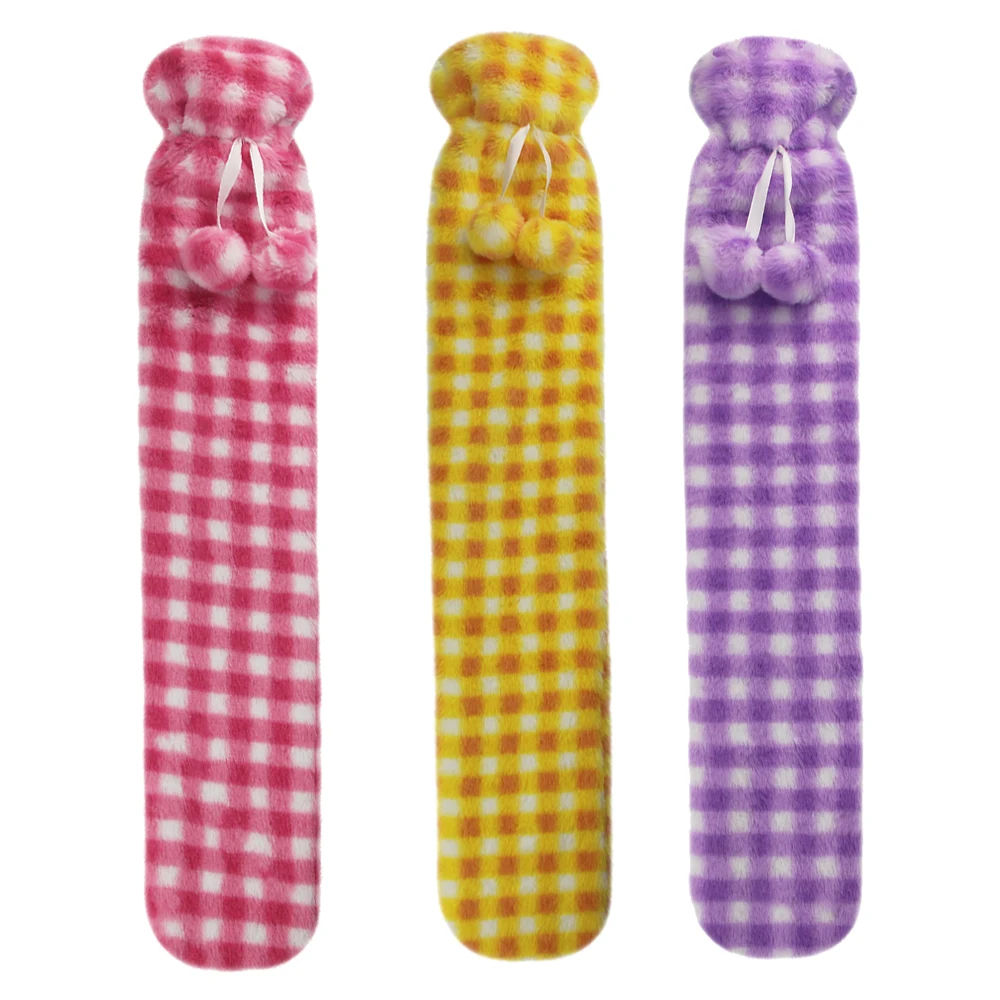 hot selling long hot water bag heat pack hot water bottle with plush faux fur cover
