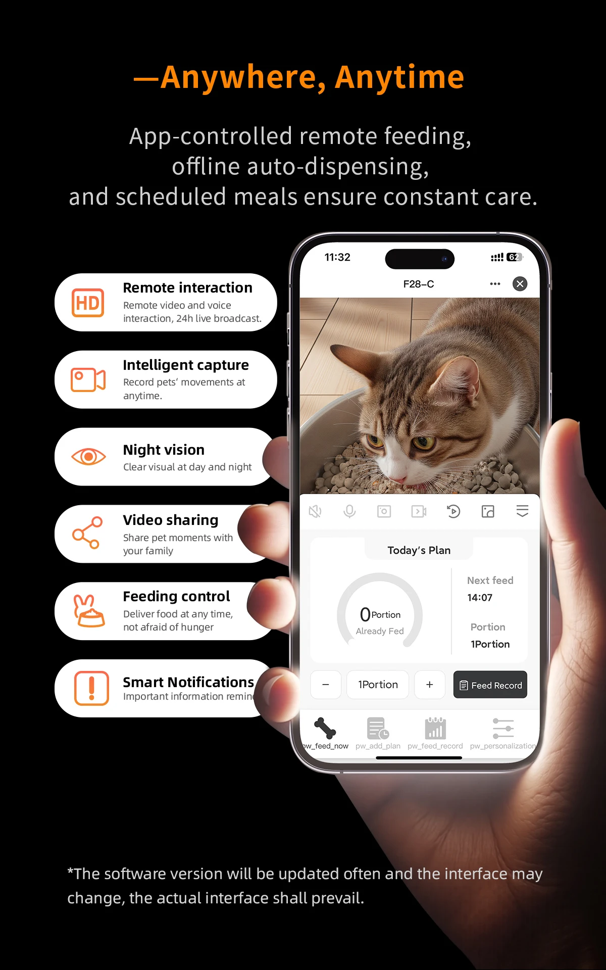 WiFi app remote control feeding schedule portion size management cat feeder