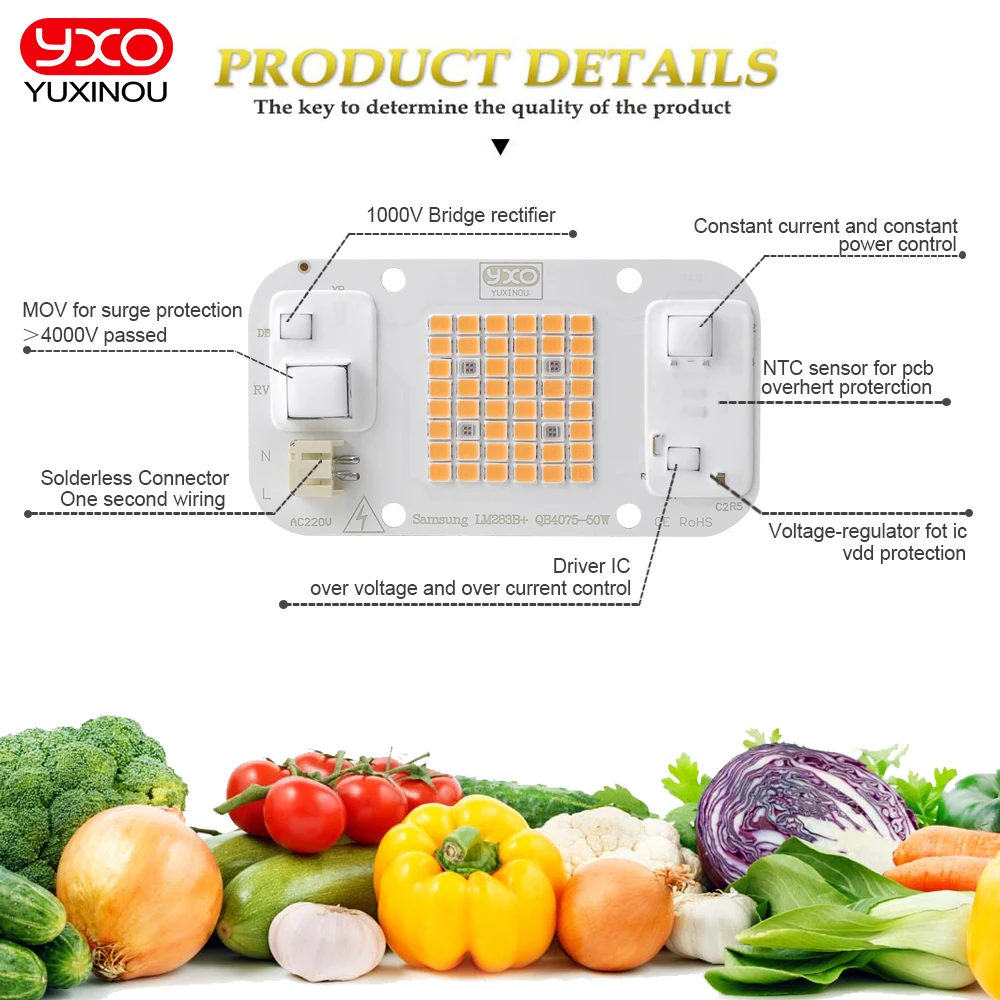 Акция оптовая продажа Драйвер Ic Smart 50 Вт COB светодиодный чип 395nm 660nm полный спектр для выращивания растений