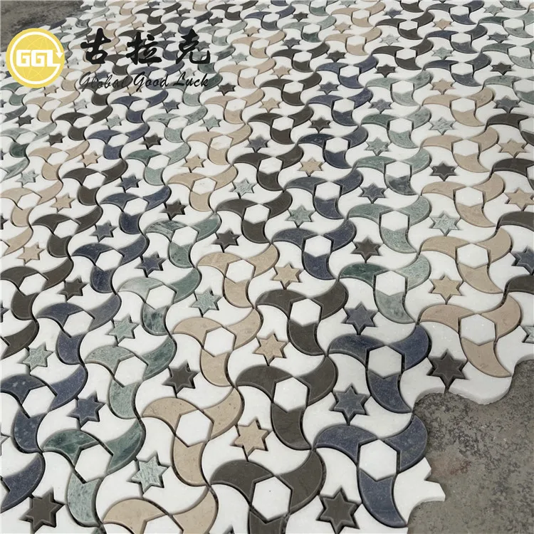 Star Shape Nature Marble Waterjet Mosaic Tiles for Bathroom Wall