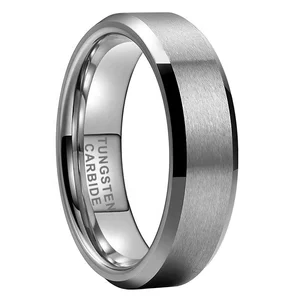 Coolstyle Jewelry 6mm Wholesale Beveled Matte Finish Fashion Engagement Wedding Band Tungsten Carbide Ring for Men Women
