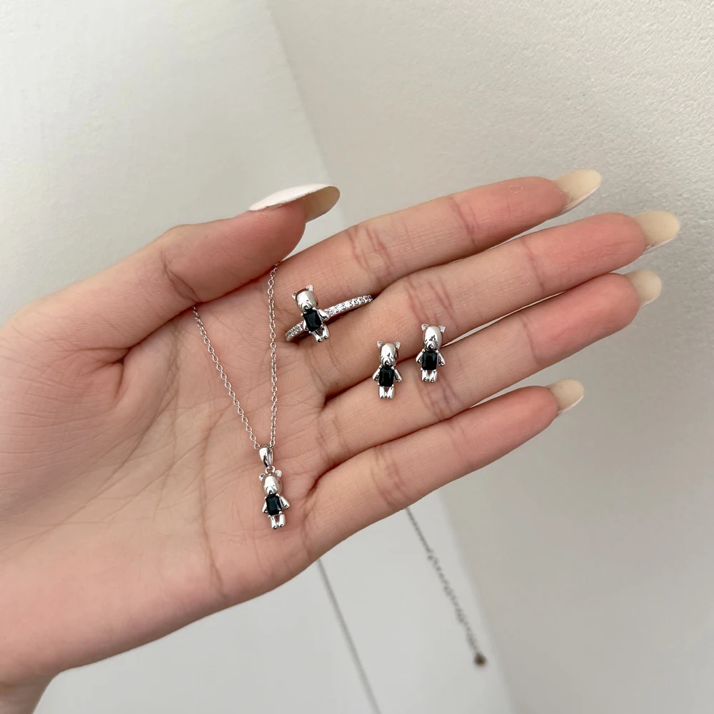 KAKODIY Cute Glamour Design Fashion Accessories Rhodium Plated 925 Sterling Silver 5A Cubic Zirconia Bear Stud Earrings Daily Life detail 5