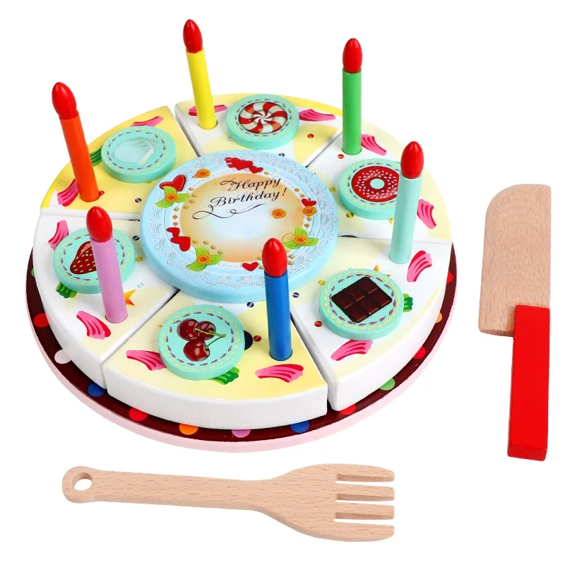 Jouet gâteau en bois,18 pièces,jouet de découpe,jeu d'imitation pour