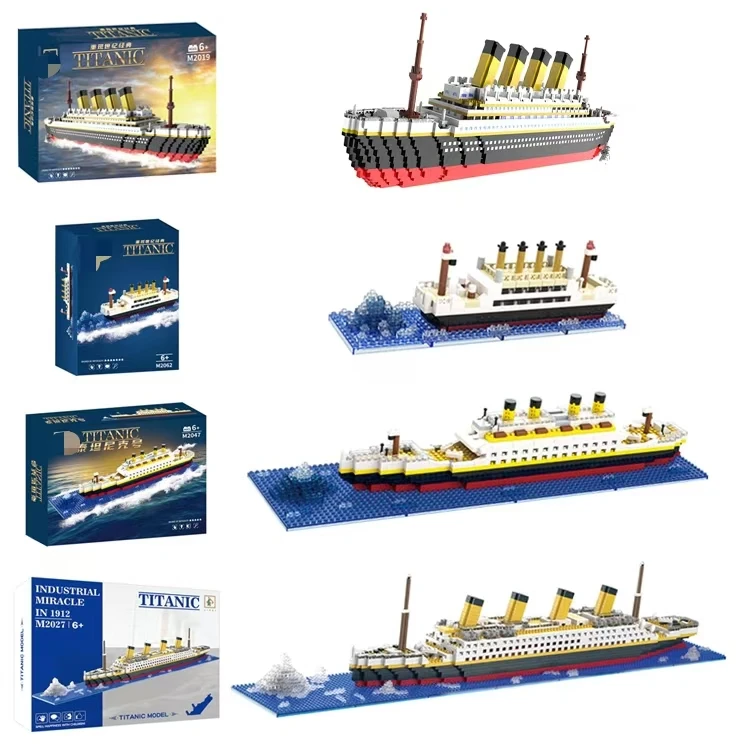 Titanic Creative Luxury Iceberg Cruise Ship Boat Wreck Set City Diy Model  Building Blocks Bricks Toys for Children Adult Gift