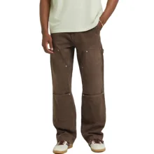 Double Knee Carpenter Pants Straight Fit Cotton Brown Cargo Pants Custom Retro Multi Pockets Baggy Jeans