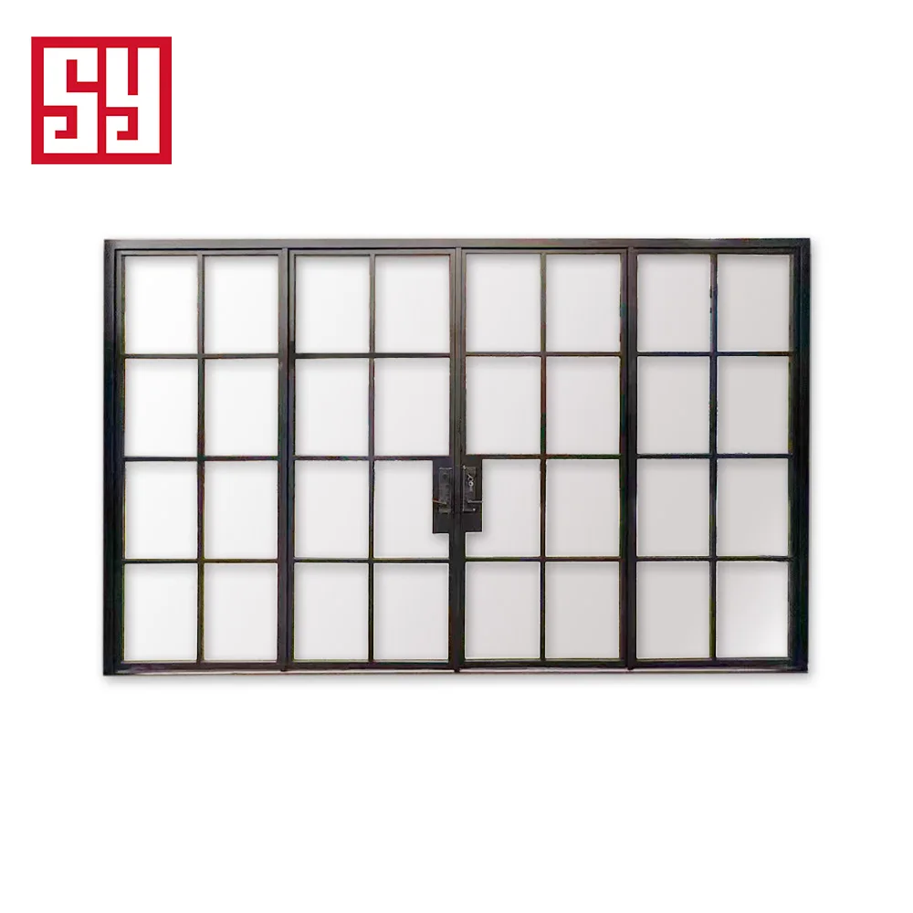 Custom Modern Wrought Iron French Style Foldable Glass Door with Tempered Glass for Outdoor Interior Entry