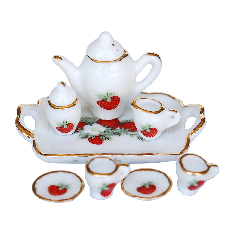 
 Миниатюрный Кукольный дом iland, миниатюрный керамический чайный сервиз/8 с золотом/фруктами DC006B  