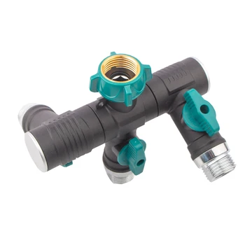 Heavy Duty 3-Way 360-Degree Rotation Garden Hose Splitter Connector Outdoor Faucet with Shut-Off PVC Plastic Rubber Metal Valve