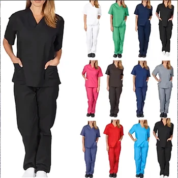 Custom High Quality 4 Way Stretch Spandex Stacked Pants Nurses Scrubs Suit Hospita Uniforms Jogger Women Scrub Sets Uniform