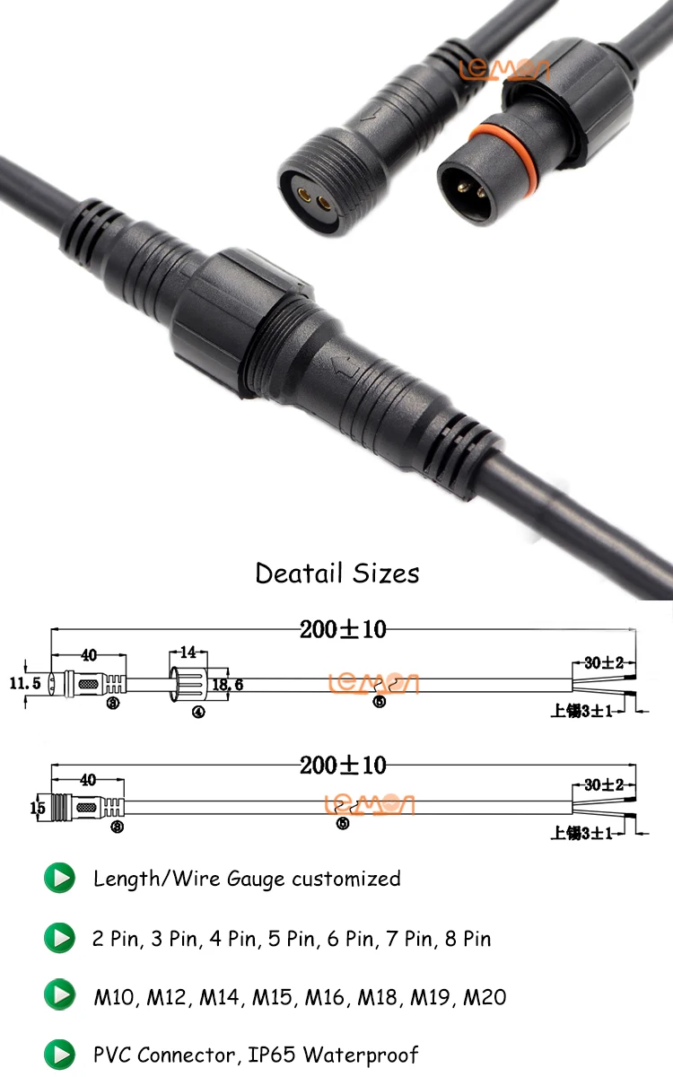 2Pin LED Connector Cable Waterproof IP67 Male Female LED Light Connector 3 4 5 Pin manufacture