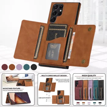 New pu flip leather wallet mobile phone case for Samsung s22 s23 s24 plus credit card slot phone case for galaxy s22 ultra