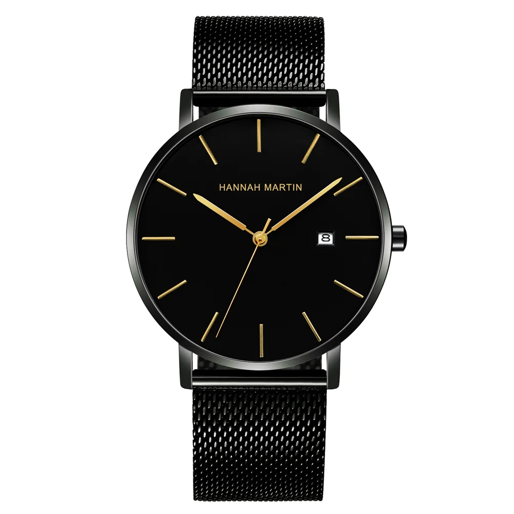 Hannah martin 151 New Arrival Gift Men Clock Buy Mesh Band Waterproof classical Analog Display Simple Business wrist watch