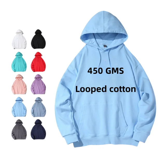 custom 450gms Looped cotton men's heavyweight hoodies & sweatshirts lank casual oversized hoodie printing logo for unisex