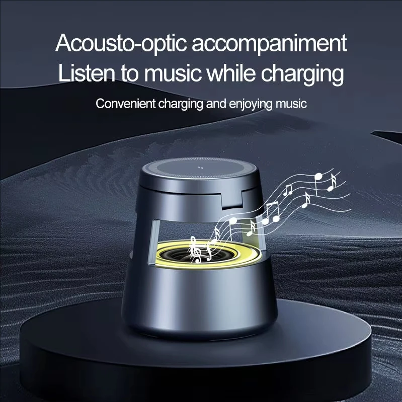 Newest 5 in 1 Wireless Fast Charger Stand with Speaker 3 in 1 Smart Light Desk Table Lamp Gift Night for Dorm Kids Adults