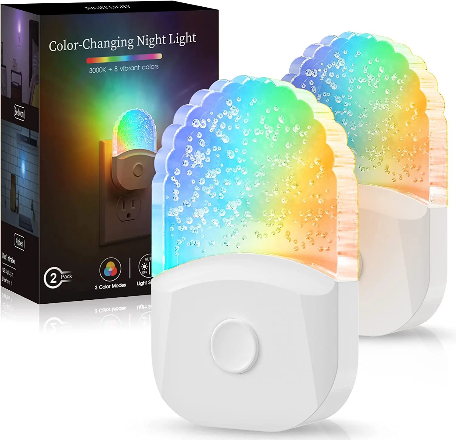 RGB Color 3000K Warm White Temperature Dynamic Mode 0.5W Acrylic Bubble Plug in Light Sensor LED Night Light