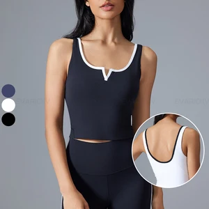 Women's Breathable U Back Sleeveless Fitness Crop Top Lightweight Yoga Tank Top Removable Pads Color Blocking Gym Sports Bra