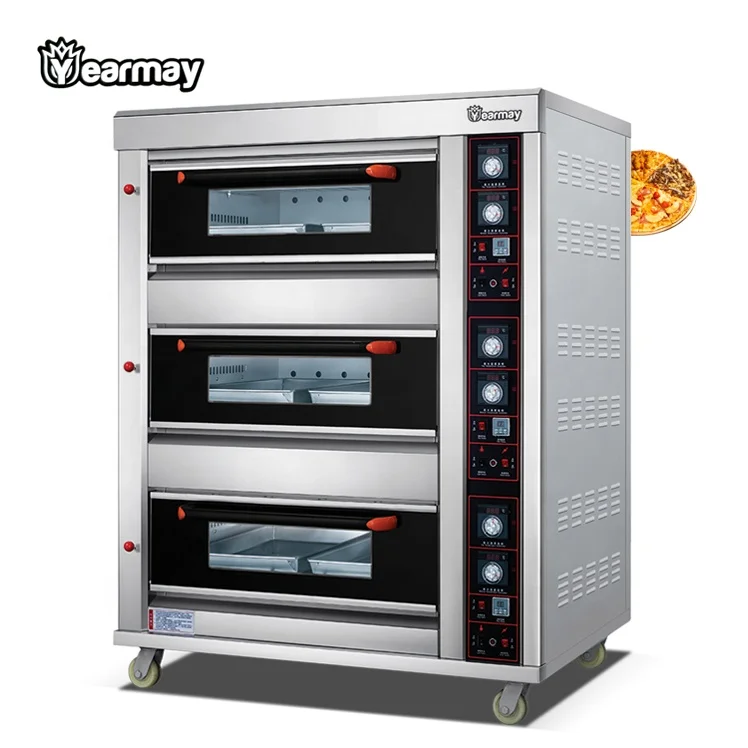 Газовая печь для пиццы Yearmay устройство приготовления и хлеба 3 слоя с цифровым таймером камнем или паром