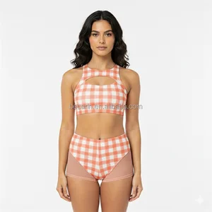 Women Block Printed Fabric Cross Strap Dancewear Set Sports Bra High Waist Bottom Dance Wear Yoga Manufacturer Own Label