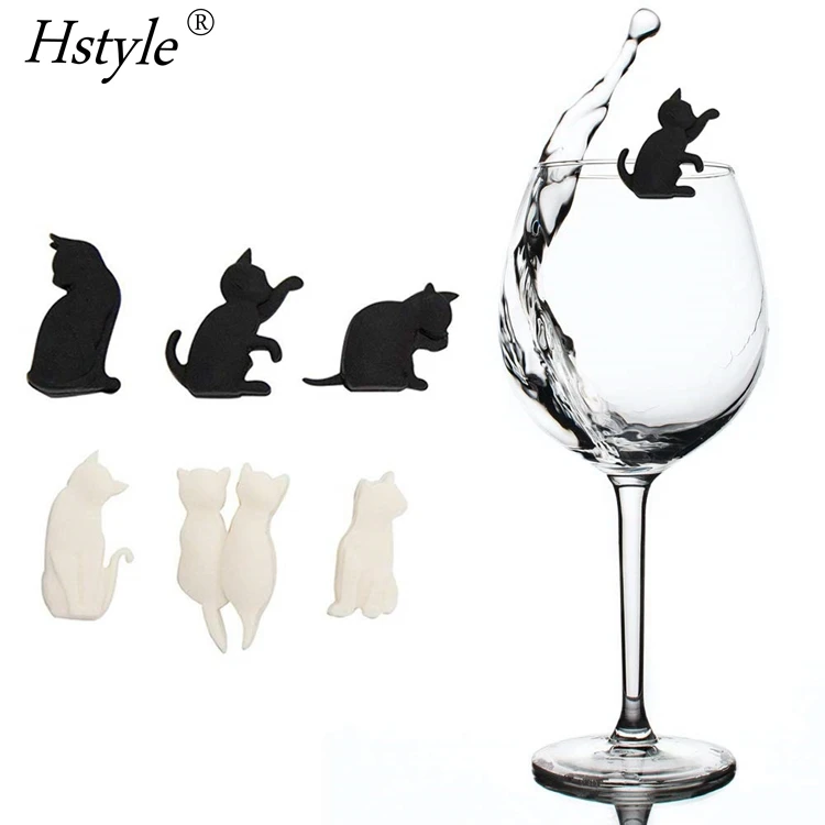 Wine Glass Drink Markers Set of 6 Cute Cat Glass Identifiers Reusable Glass Identifiers Tea Bag Holder for Cup SD2306