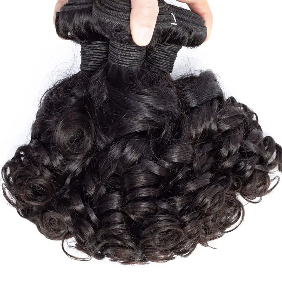 SPARK Brazilian Bouncy Curl Human Hair Bundles With Closure,Spiral Curl Hair Weave 3 Bunbles with 4*4 Lace Closure Natural Black