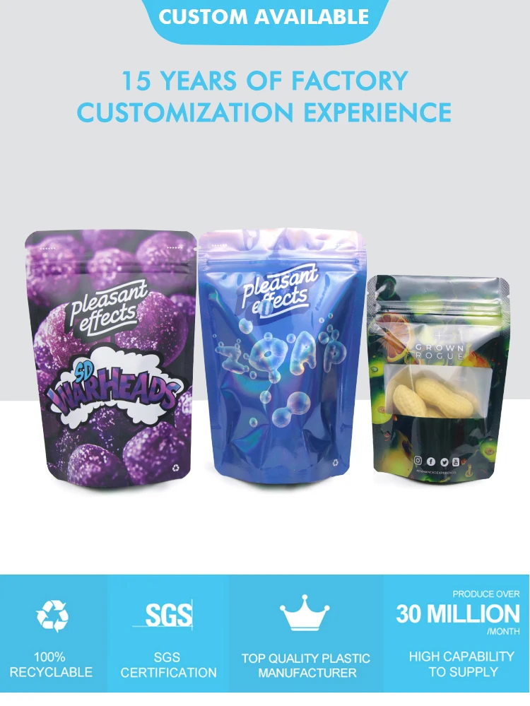 Custom Printed 0.125 Oz Premium Edible Gummies Packaging Bags