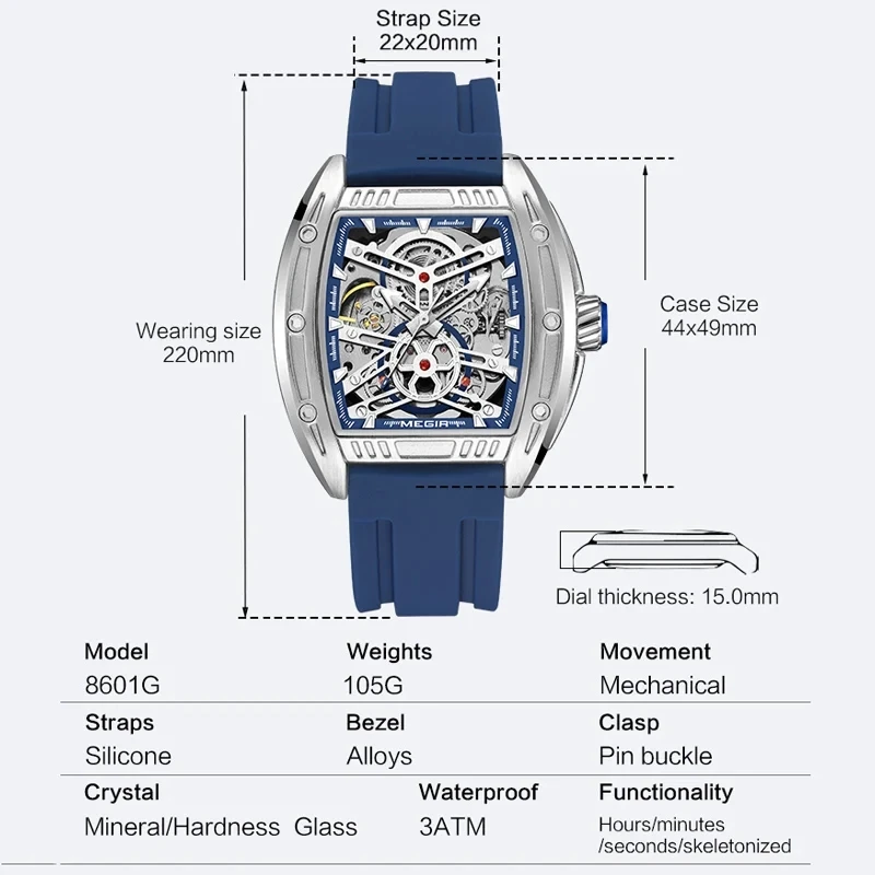 MEGIR Hollow Out Design Automatic Watch for Men  Movement Sapphire Mirror Tungsten Steel Skeleton Men's Watch dropshipping