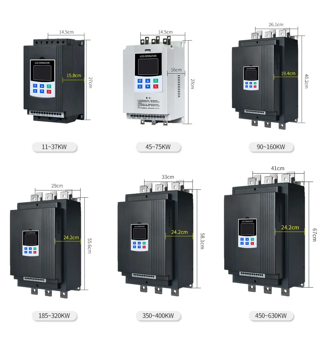 350KW Three-phase Bypass Soft Starter for Motor Intelligent Control IP65 RS485 Communication Forced Air Cooling 50/60Hz factory